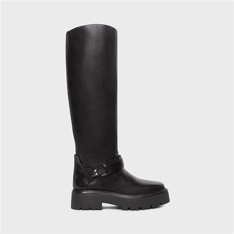 celine bulky buckled high boot in calfskin black|celine kurt boots.